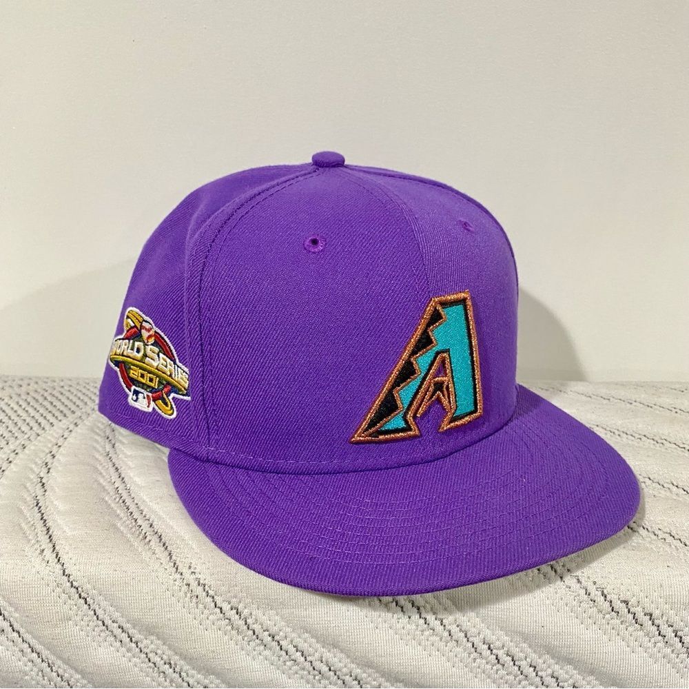 Purple Arizona Diampnbacks 2001 World Series Side Patch New Era Fitted Sz7 3/8